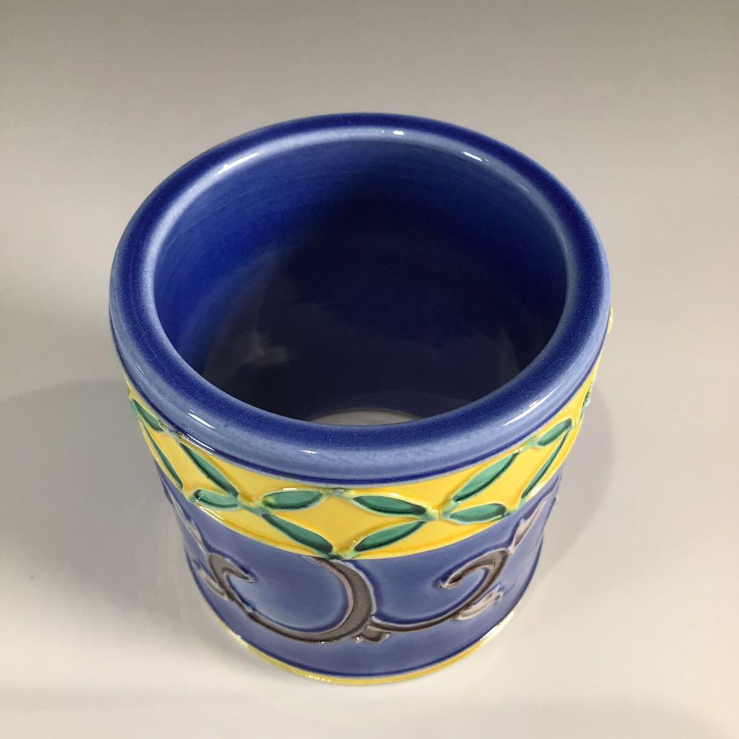 Ｐ６６３　蓋置　『谷口翠雲造』『紺青交趾』『七宝唐草文』　共箱　茶道具