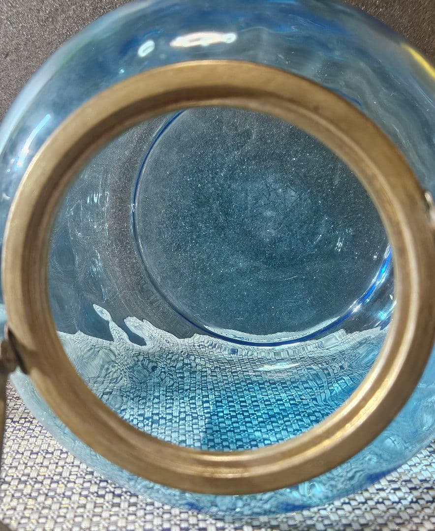 1800年代　欧州アンティーク　青被せ ダイヤ模様　ガラス瓶　キャンディポット