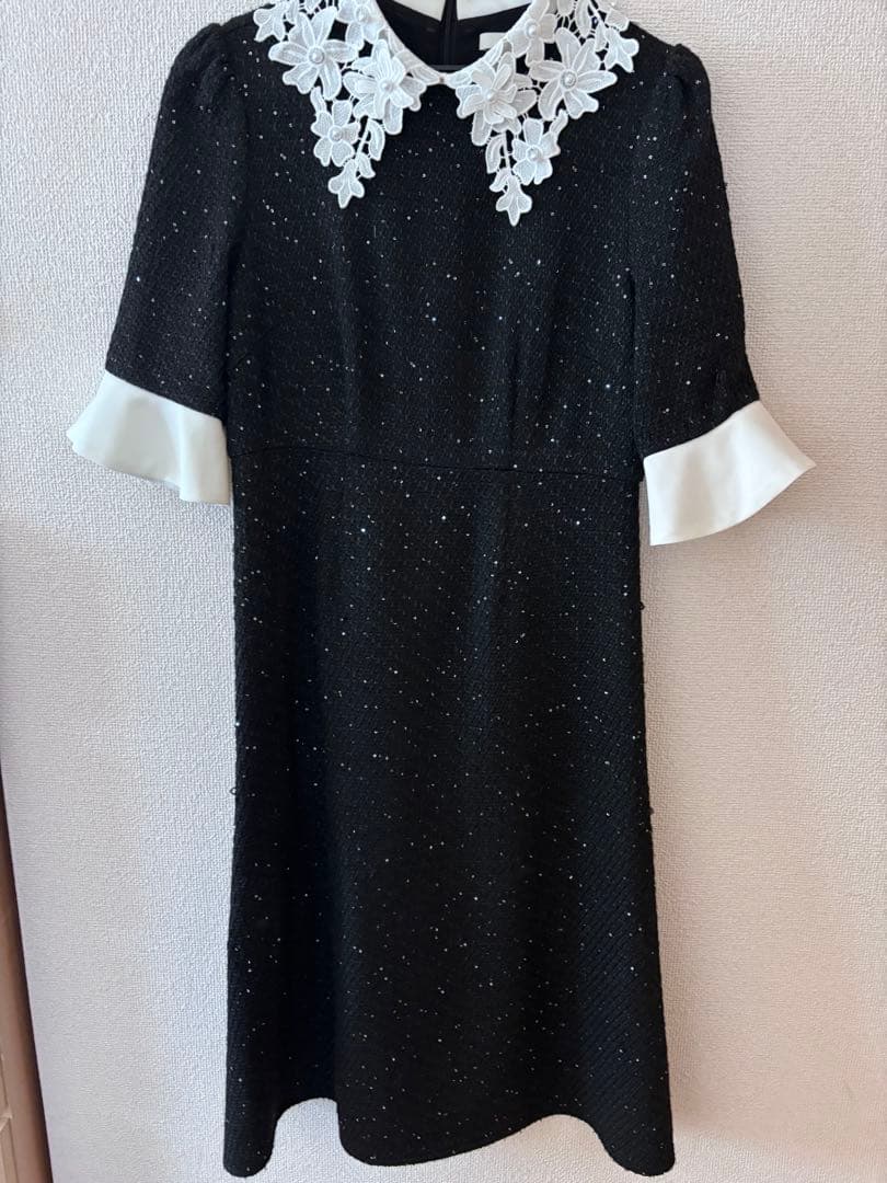 Leja 花柄レースカラースパンコールAラインワンピースドレス