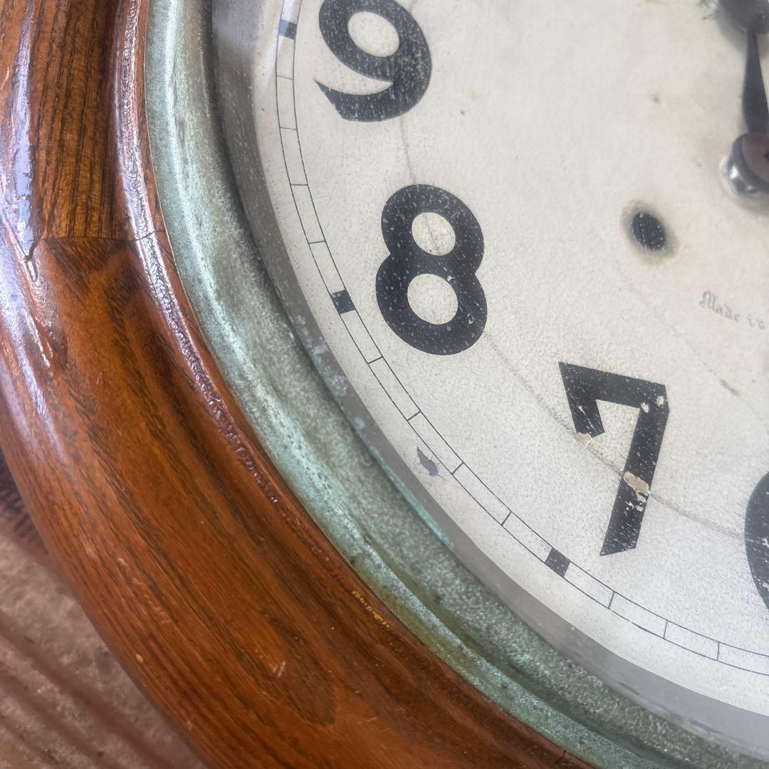 大正頃の吉田時計の木製丸時計　アンティーク時計　電池式