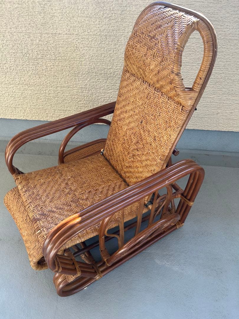 天然籐 ラタンチェア ３段リクライニングチェア リラックスチェア