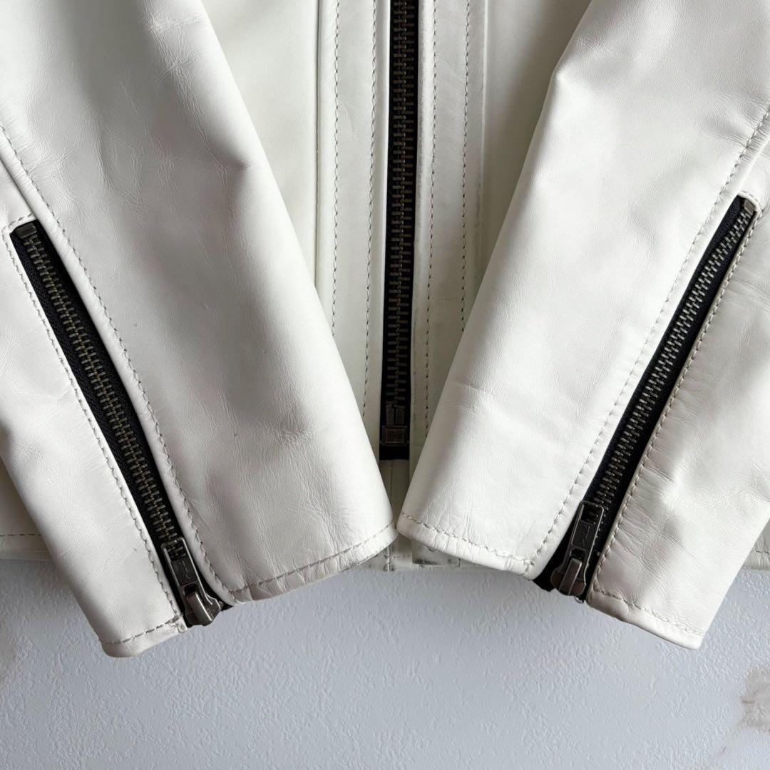 人気◆リューグーレザーズ シングル ライダース レザー ジャケット 白 Lサイズ