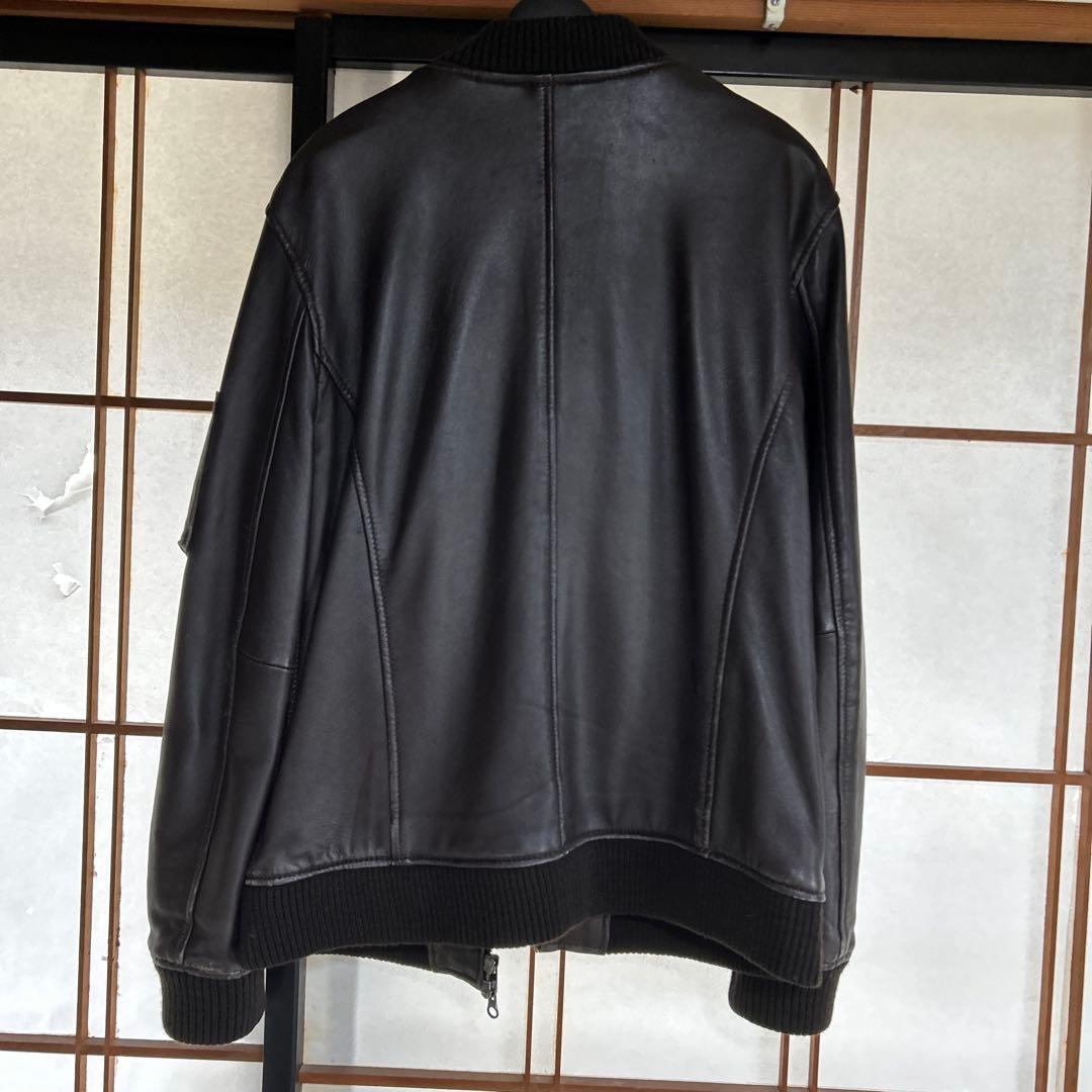 リブ襟ライダース 羊革 本革100% ブラウン Lサイズ