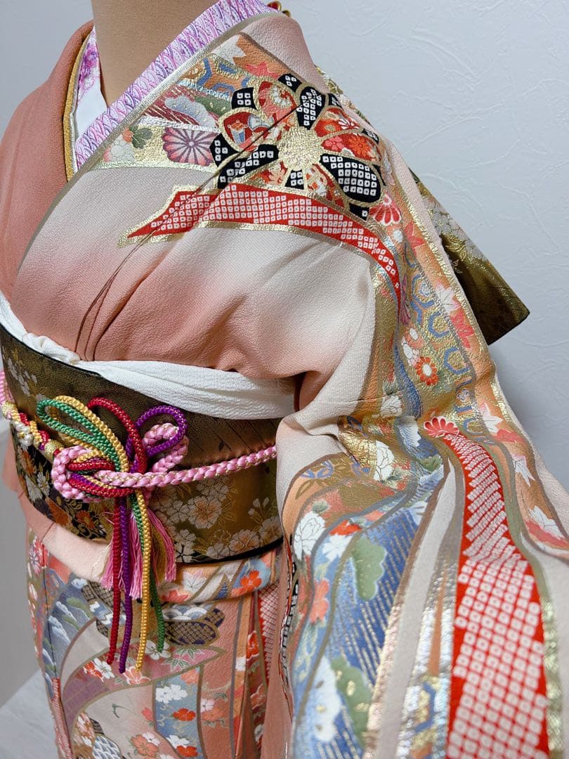 王道豪華古典柄　西陣織帯　正絹振袖フルセット　金彩　金刺繍　アースカラー