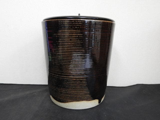 膳所焼　糸目水指　陽炎園　共箱　MA677