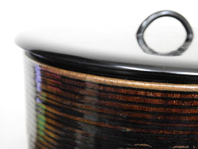 膳所焼　糸目水指　陽炎園　共箱　MA677