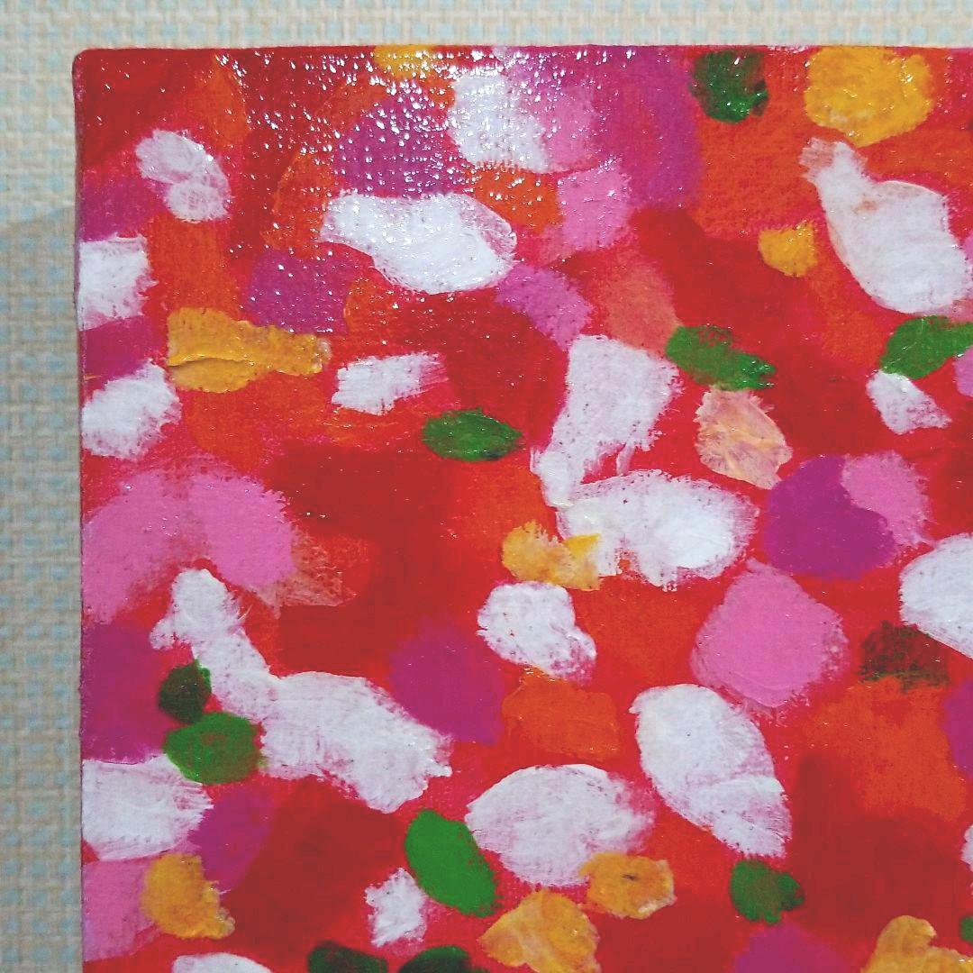 油絵　赤白ボーダーの花瓶と花