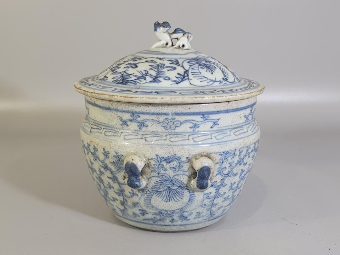 中国 染付 蓋壷 時代物 DT170