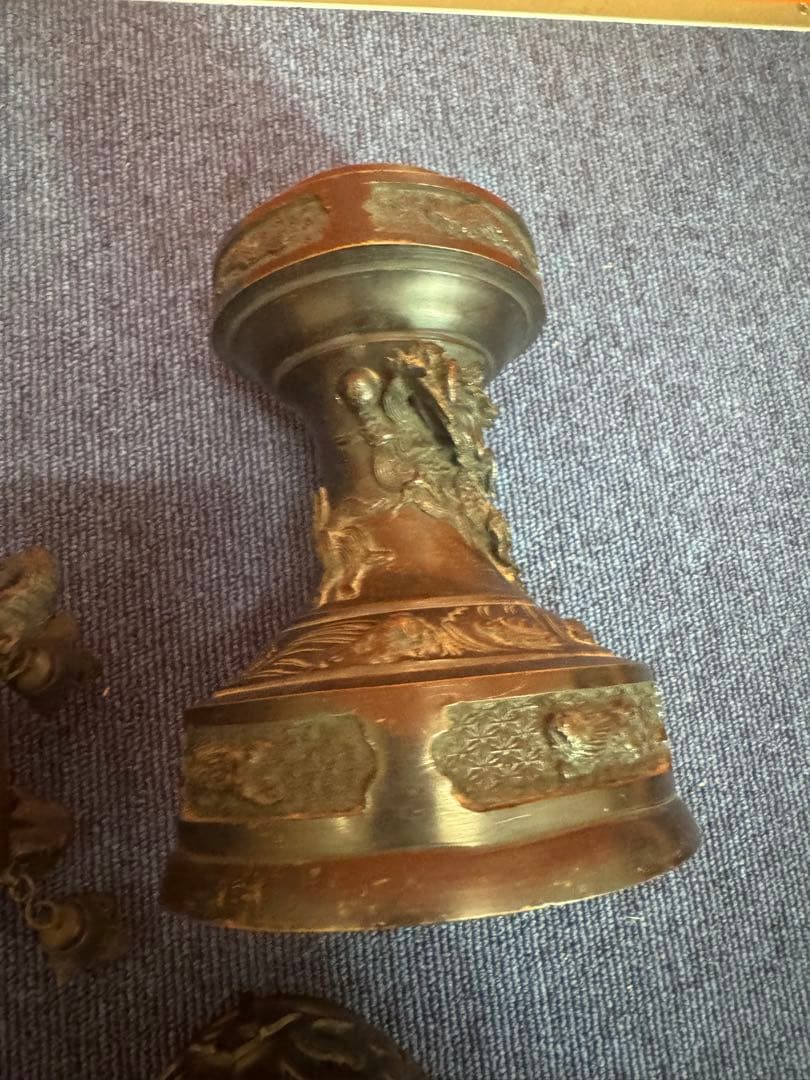 1848  古美術品　銅製　龍文　灯篭  置物　時代物