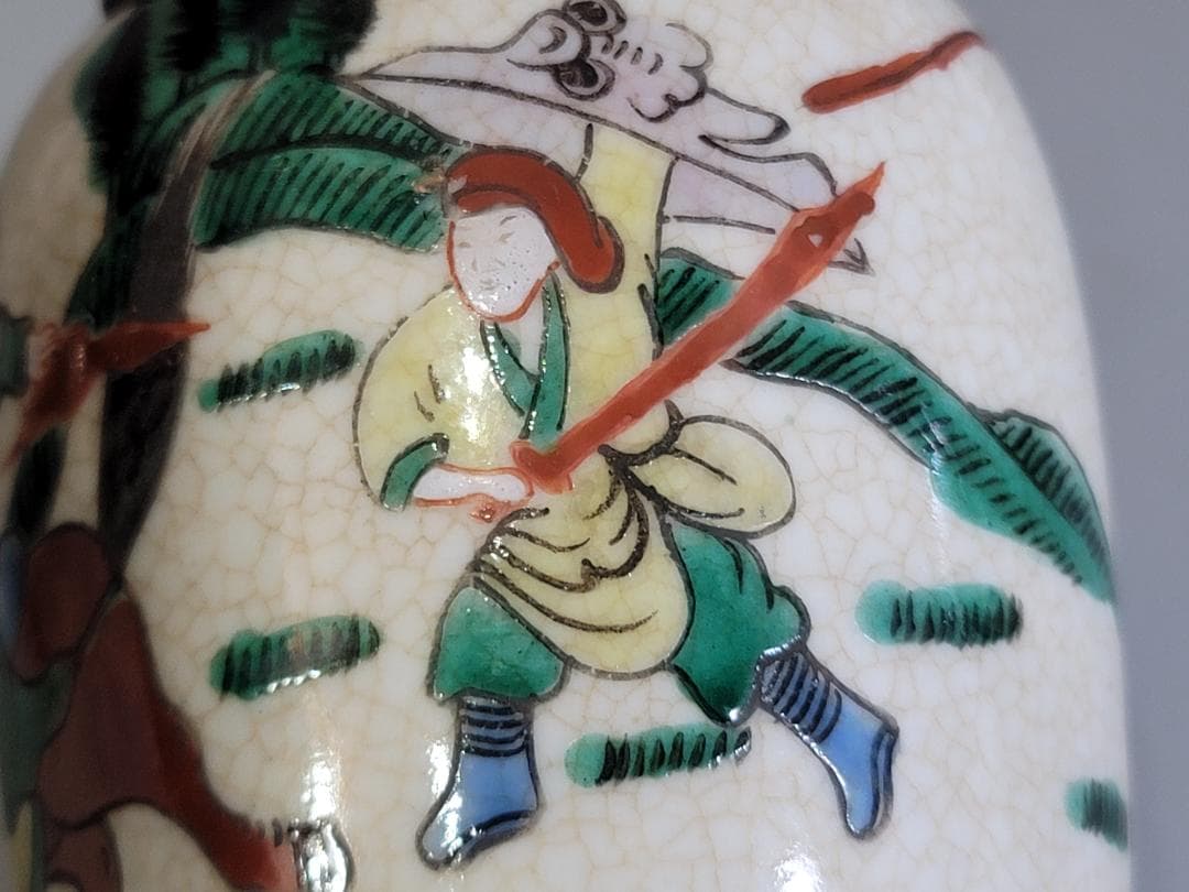 中国 色絵 人物 瓶 一対 台