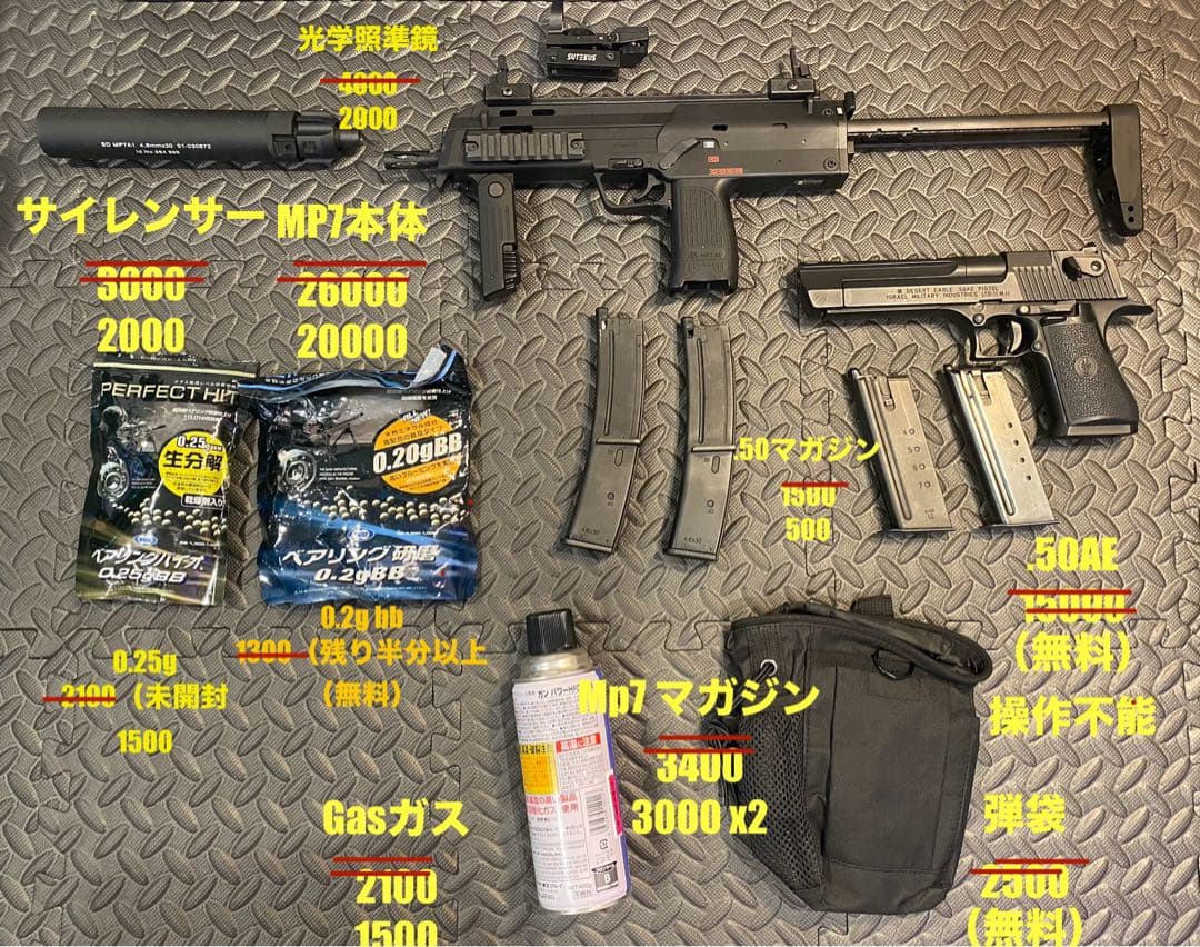 MP7A1 ガスガン サイレンサー付き マガジンx2 照準鏡 セット