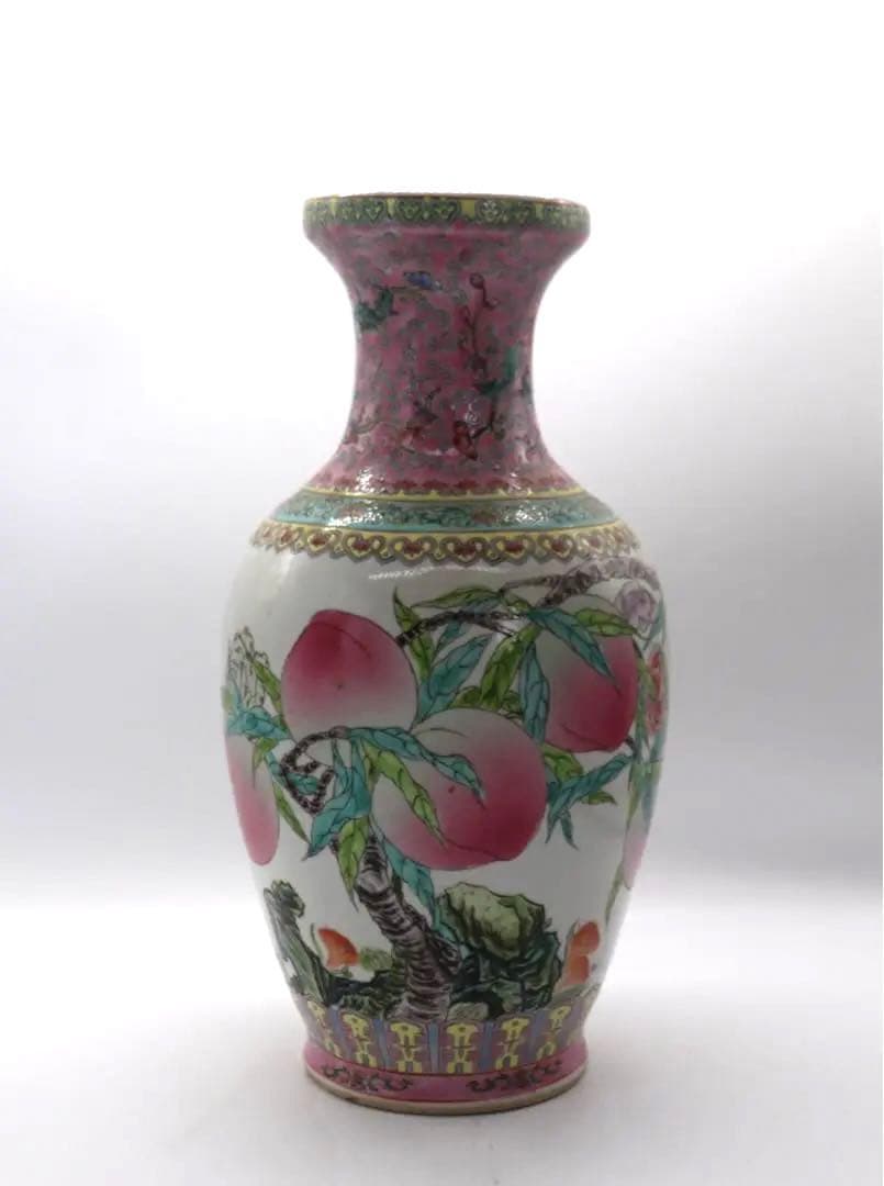 中国　大清乾隆年製銘　粉彩桃紋瓶　送料込み0726