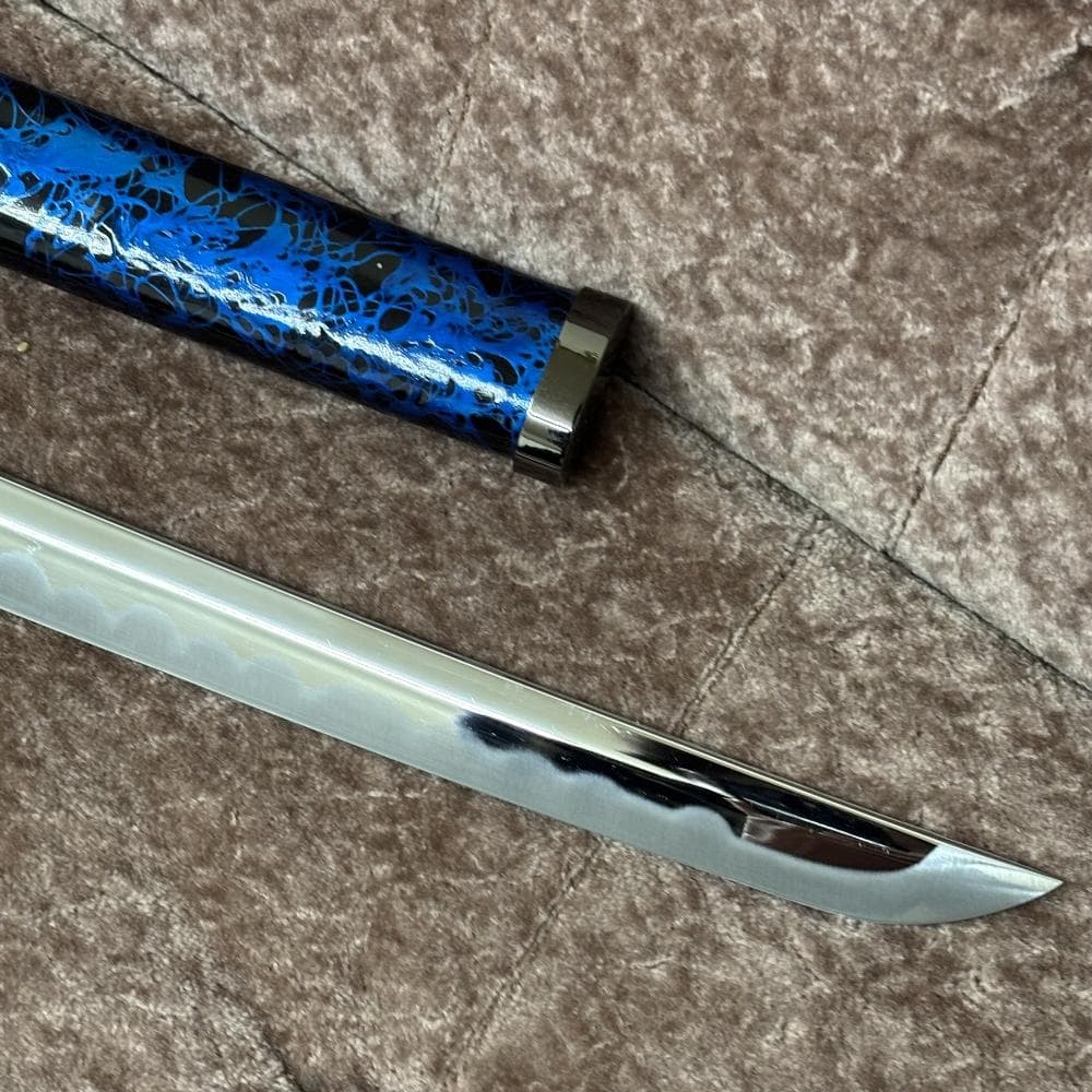 【重厚／美麗】模造刀 大刀 木製鞘 漆黒×流転青 観賞用 コスプレ 撮影用