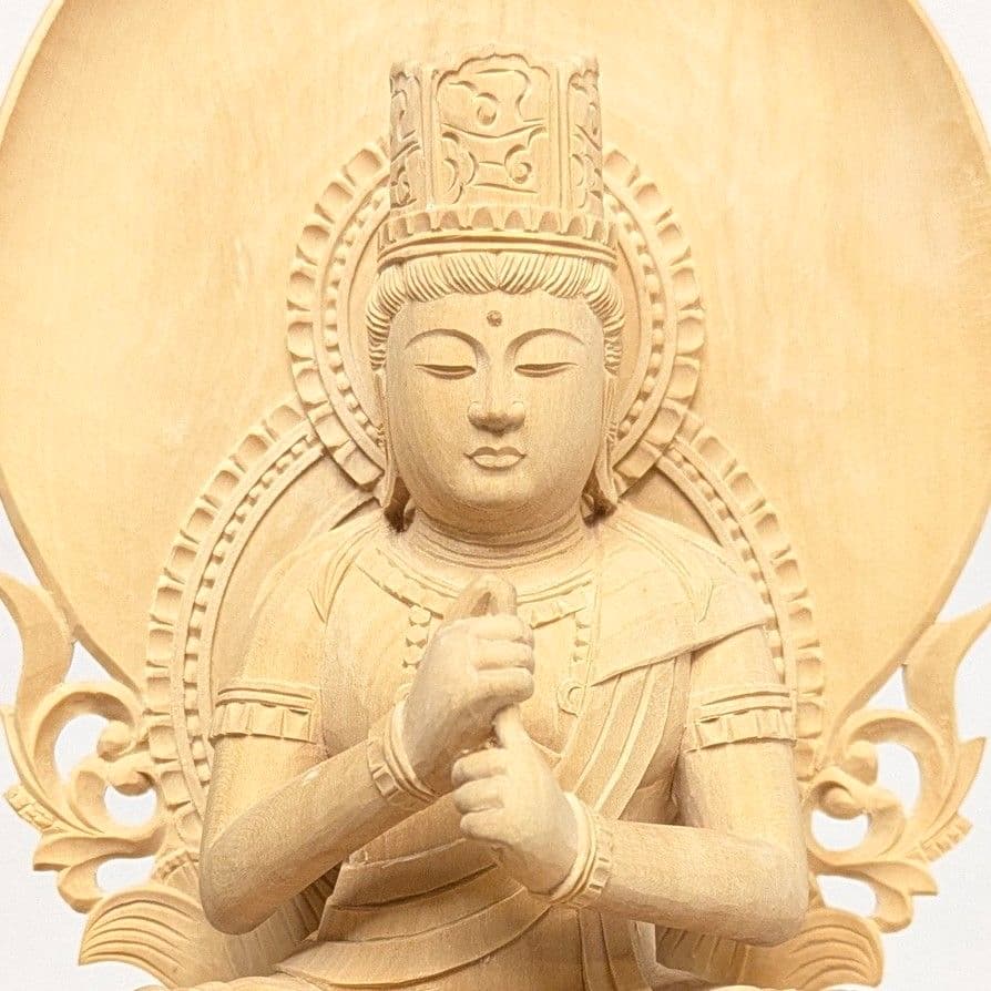 【フォロー割・新品】 大日如来　柘植　八角台座 高さ約23.5㎝　上彫　真言宗