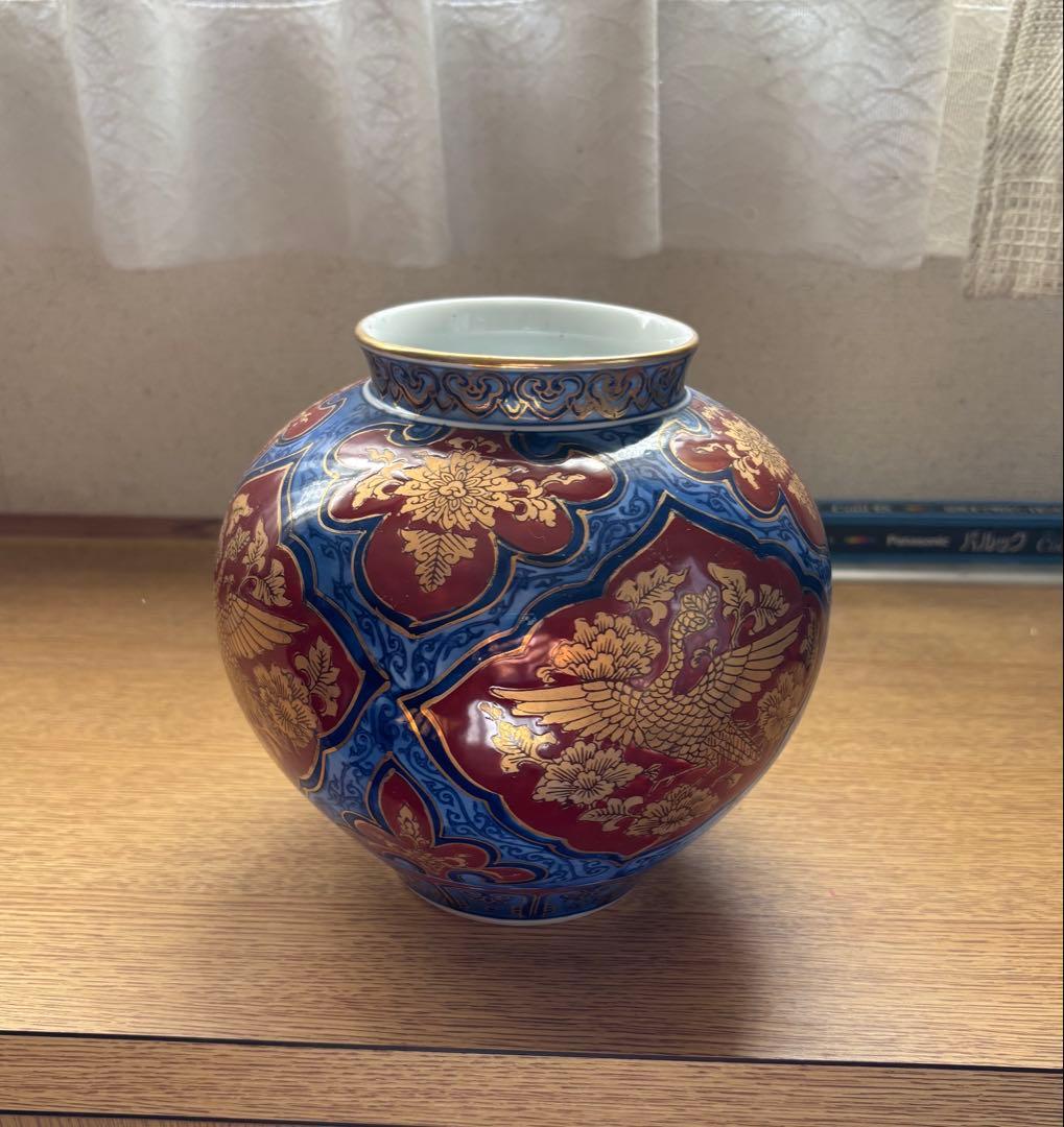 有田焼 勝山作 手描き 骨董品 金襴手 鳳凰文 花瓶　インテリア 限定品　風格