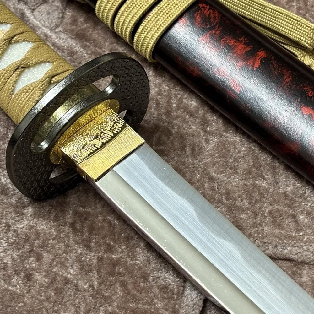 模造刀剣 逆刃刀 大刀 茶糸仕様 雲龍鞘 黒朱乱れ塗り鞘 木製鞘 るろうに剣心
