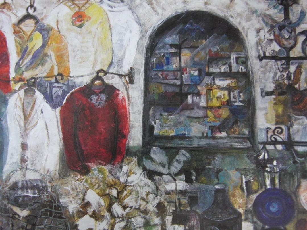 森川静江、【店先】、希少な額装用画集より、新品額装付