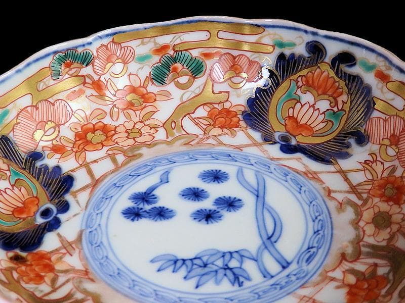 古伊万里　金襴手　松竹に牡丹の図　膾皿 ２客　E939AS-CQr