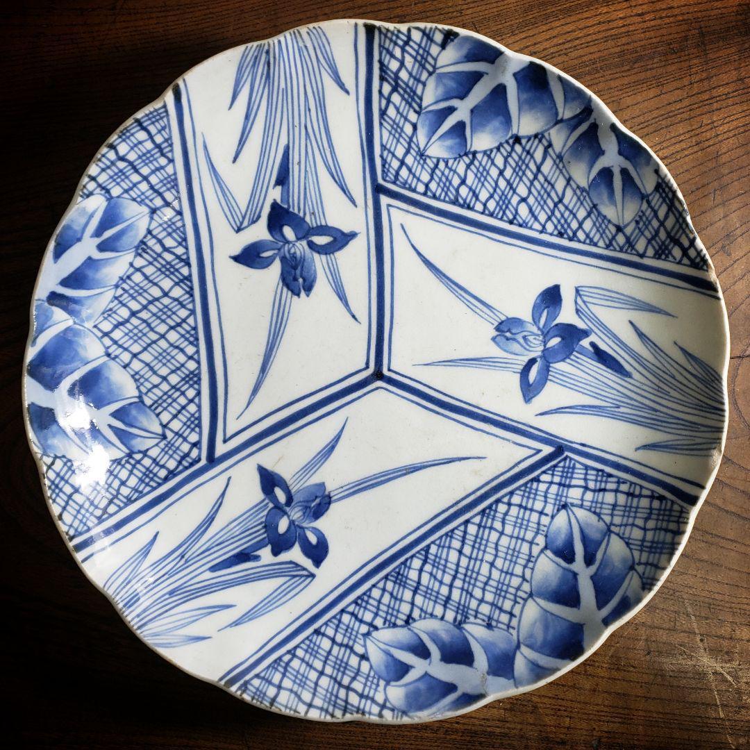 古伊万里 皿 かきつばた 燕子花 杜若 アヤメ アイリス 水仙 江戸 訳あり