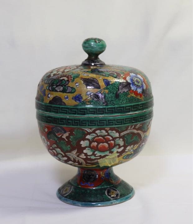 江戸後期　古九谷焼　蓋付菓子器　アンティーク0923