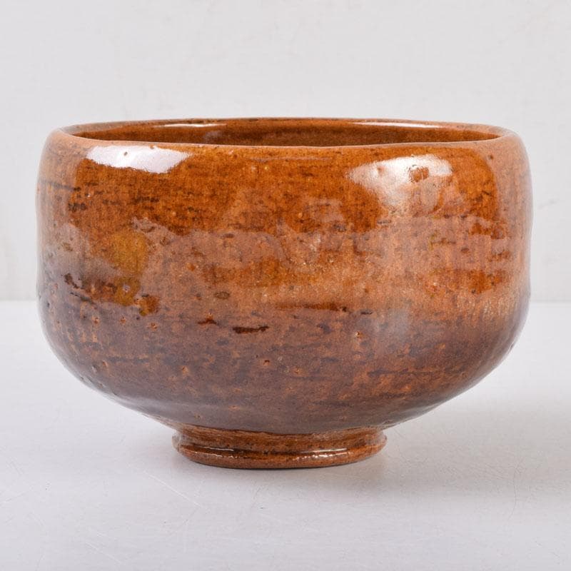 茶道具　大樋焼　中村長阿弥造　飴釉　大樋茶碗　共布共箱　V　8525