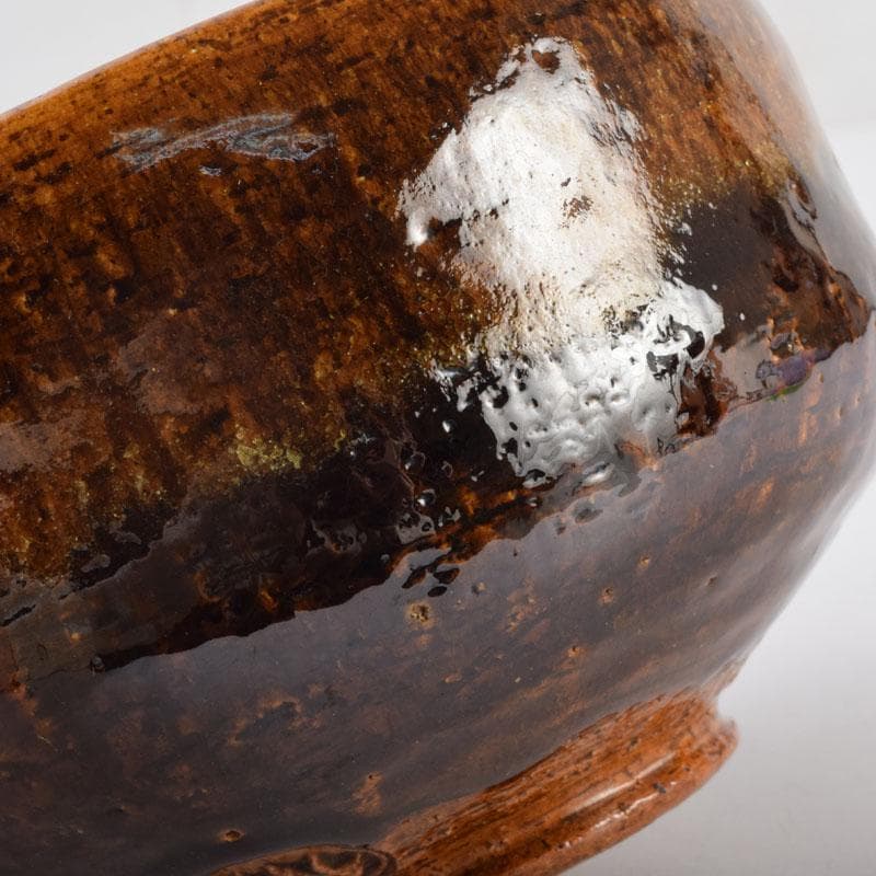 茶道具　大樋焼　中村長阿弥造　飴釉　大樋茶碗　共布共箱　V　8525