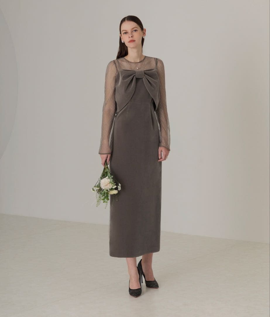 【LEJA】未使用タグ付き　2WAYリボンビスチェベロアIラインドレスワンピース