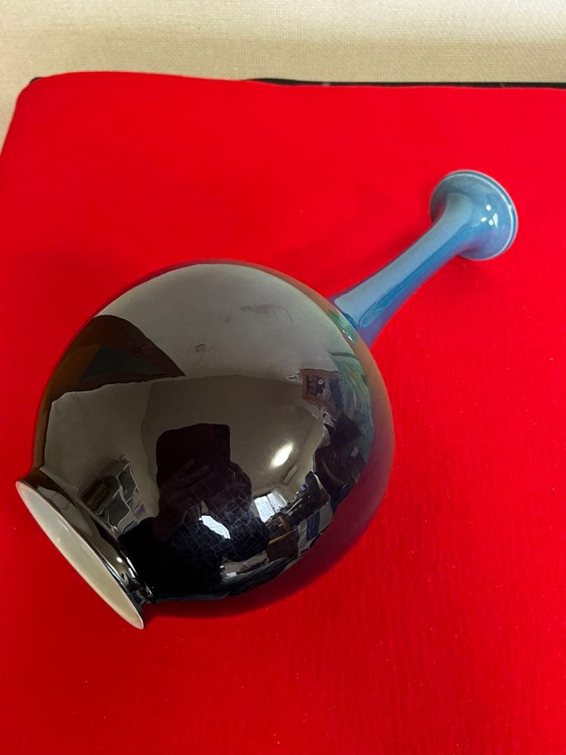 【特価】柳雨軒 三代 人間国宝 徳田八十吉（正彦銘）碧明釉 花生 T254