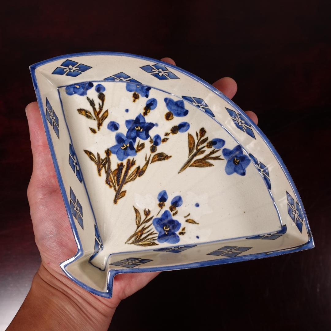 京焼 名工 宮永東山 色絵 図替 扇面 向付 5客