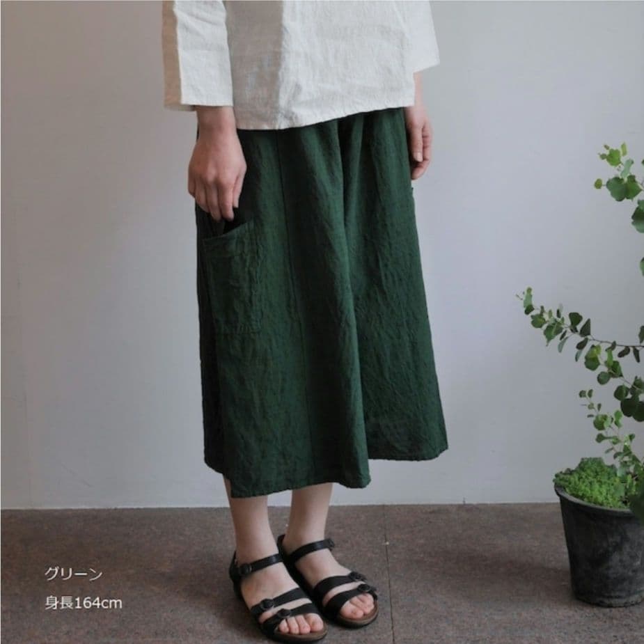 【美品】ヤンマ産業 会津木綿 キュロット グリーン ガウチョパンツ
