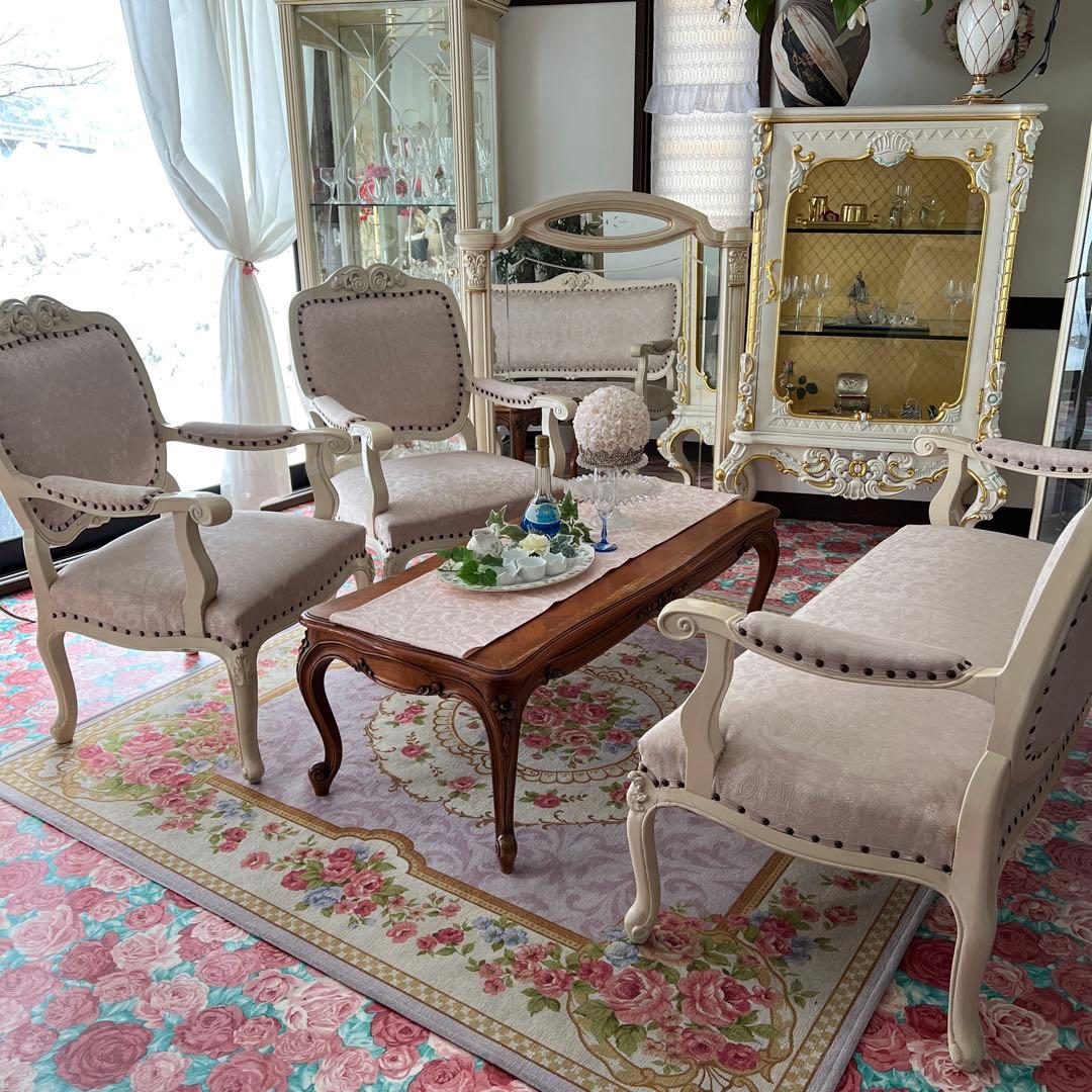 k075r118 白家具 姫系ソファセット 2人掛け・1人掛け×2台 クラシック