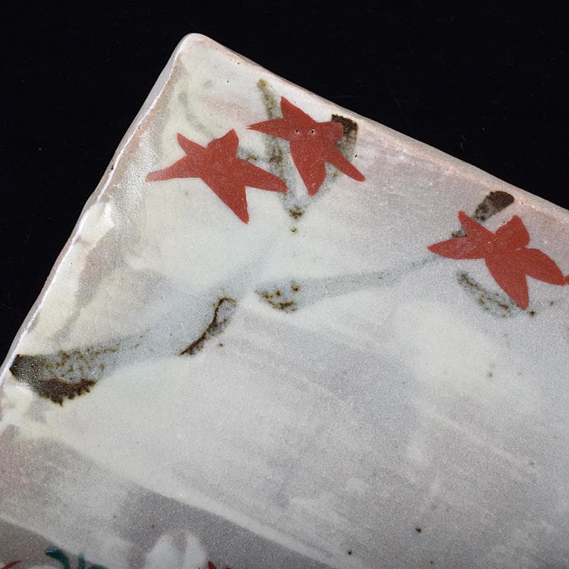 志野焼　虎渓山　水月窯　雲綿手　角皿　四客　共箱　V　R7624