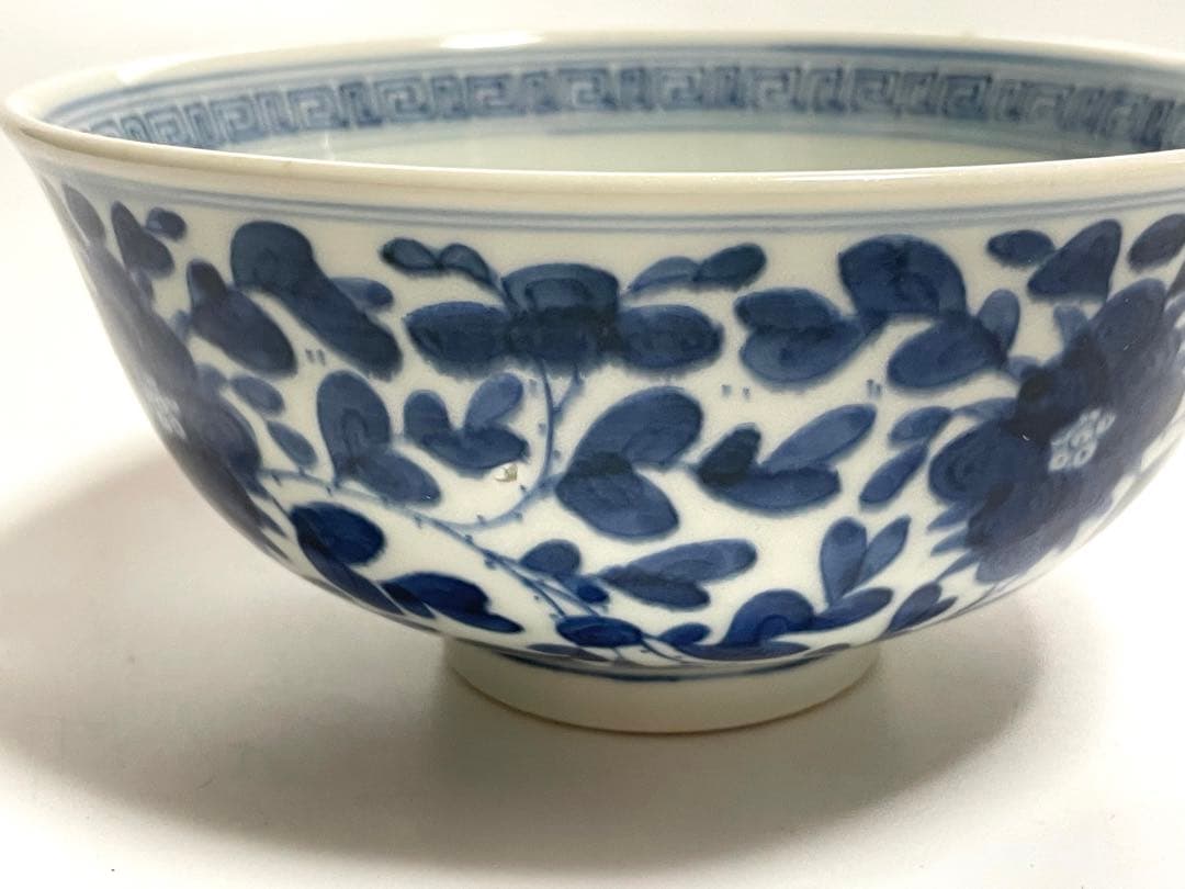 アンティーク　骨董　染付牡丹唐草文様　深鉢　丼　菓子鉢　古伊万里　亀山　亀山焼