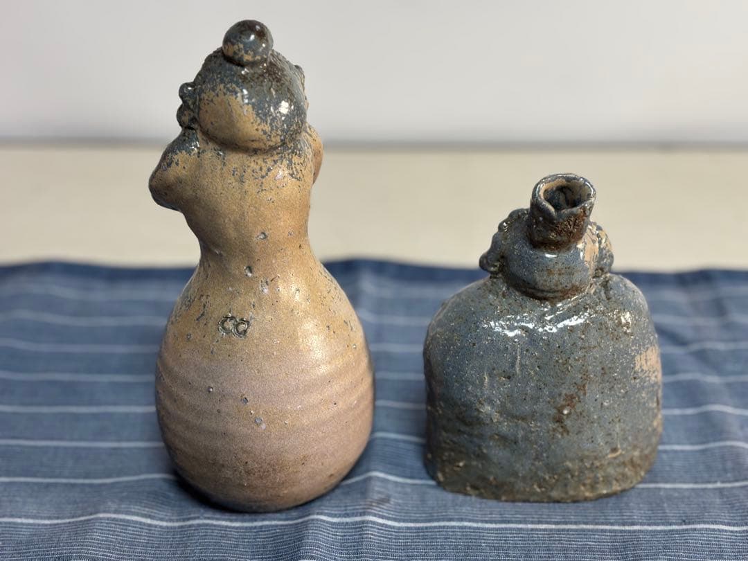 青灰色 陶器の人形 2点セット