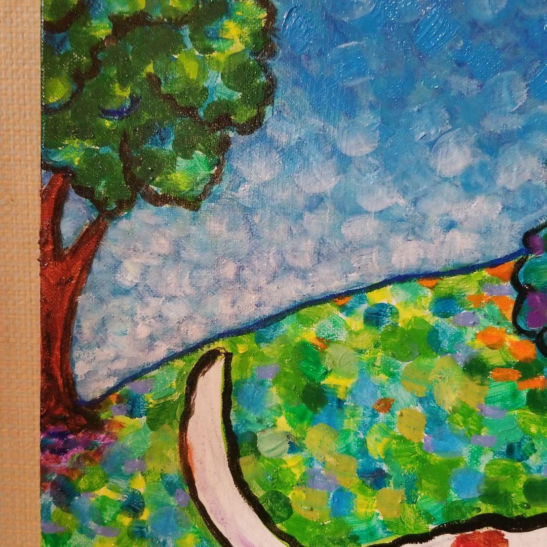 油絵　FUUTA　友だちの卵を守る犬