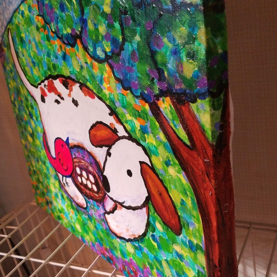 油絵　FUUTA　友だちの卵を守る犬