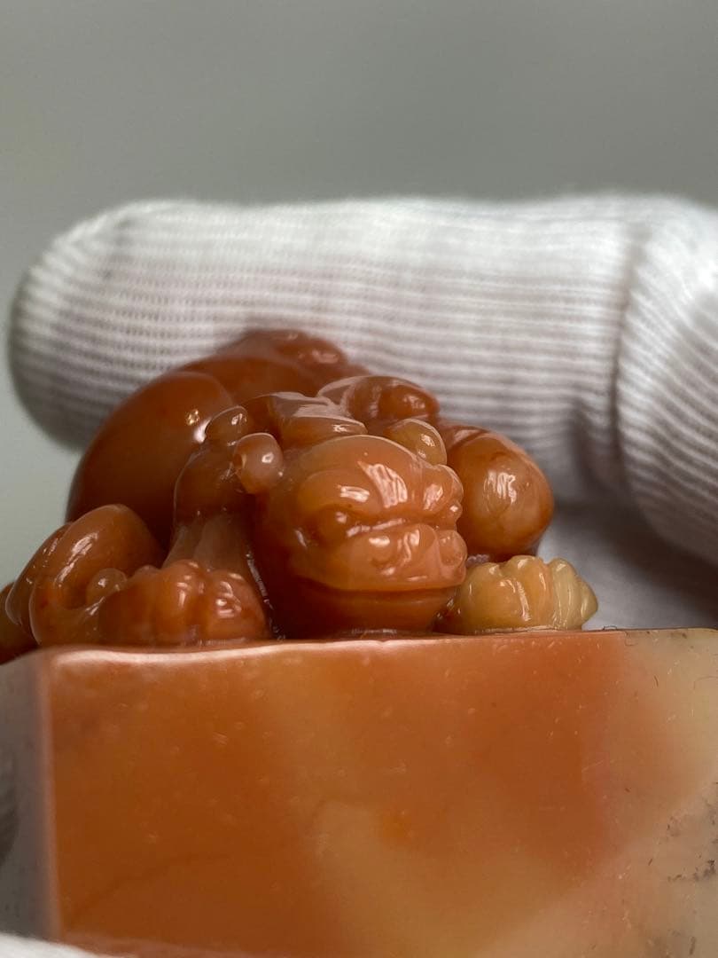 114 ラオス石　瑞獣貔貅　大印面　印材　印石　篆刻　書道　落款　雅号　箱付き