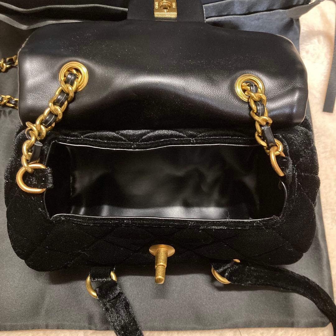 付属品付き CHANEL ベルベット ハンドバッグ ショルダーバッグ ブラック