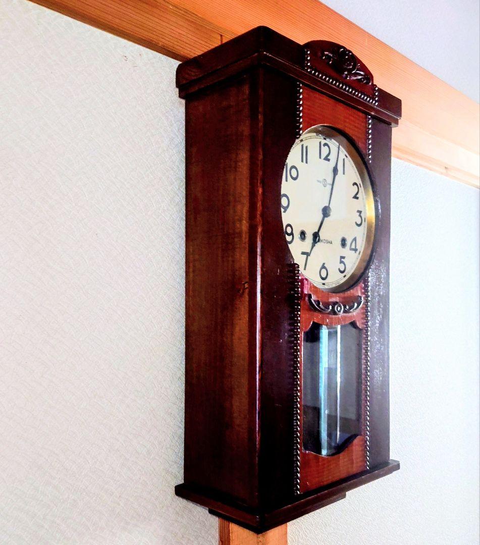 〈完動・美品〉精工舎　宮型ゼンマイ振り子掛時計　昭和レトロ　ボンボン時計　古時計