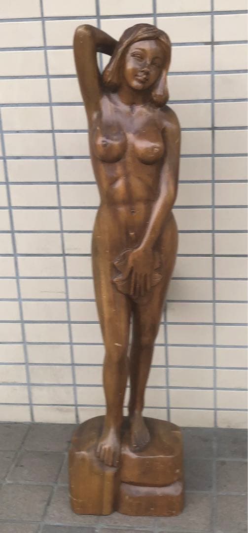 ⬛️ デカっ！　背が高っ！⬛️ 木製　木彫り　裸体 ヌード 彫刻！⬛️ 台座付き！