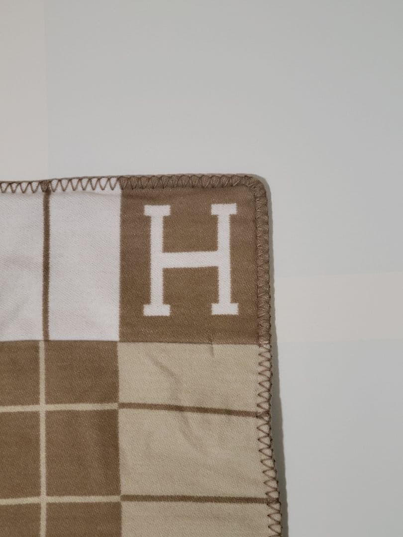 エルメス　クッションカバー　キャメル　45×45　チェック