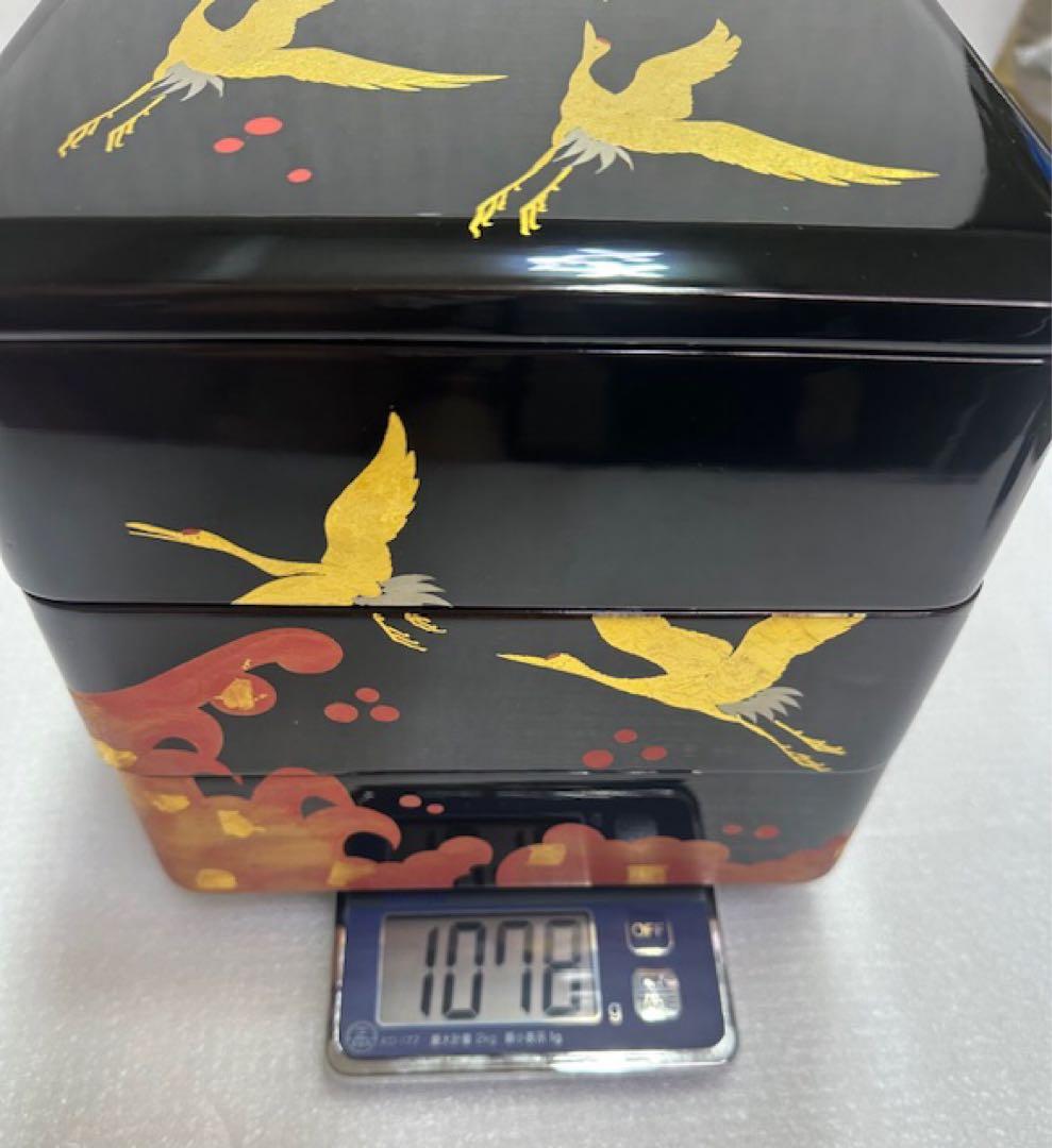 重箱 1 越前漆器/木製漆器/三段 重箱/黒地 金色鶴