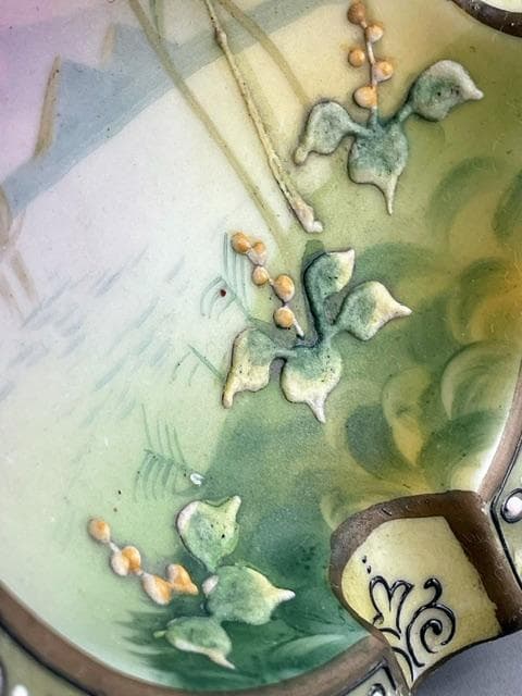 【美品・希少】オールドノリタケ 盛り上げ風景紋灰皿 盛上げ アールヌーボー