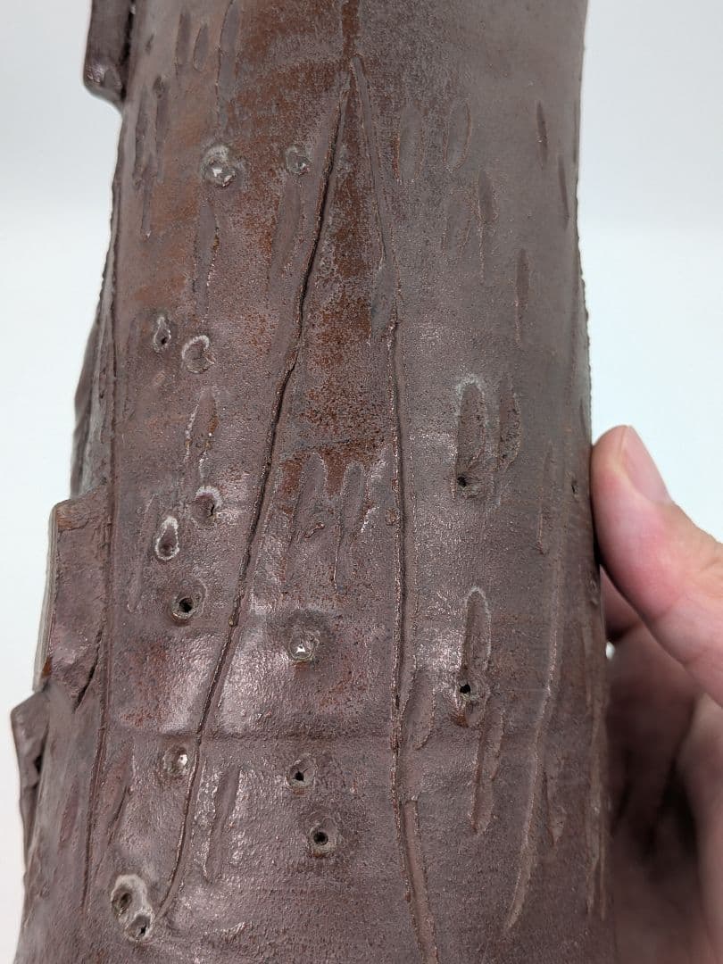 明治時代 備前焼 装飾花入 大黒天彫貼付 大黒様 七福神 縁起物 花器 花瓶