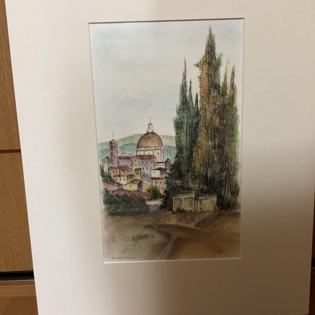 作者不詳作 木版画 風景画 額装仕立て マット付