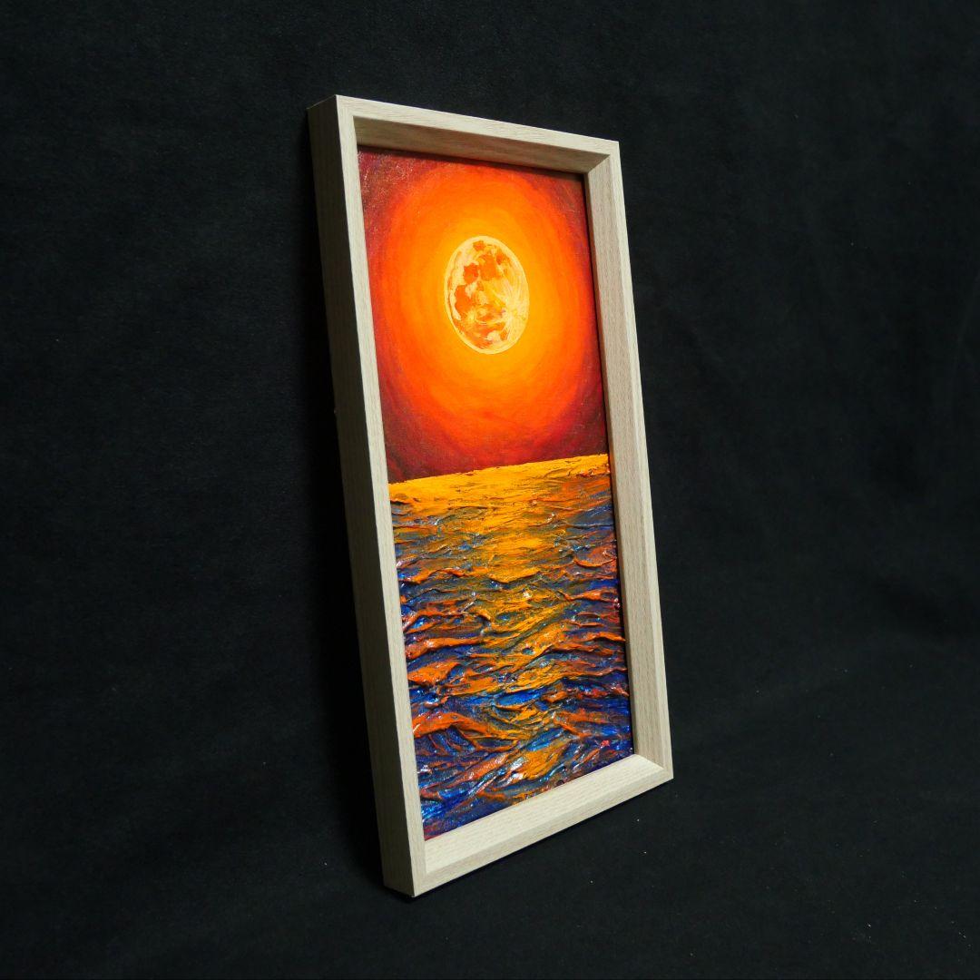 油絵 油彩 油彩画 絵 絵画 長方形ミニ絵画【オレンジ色の満月】