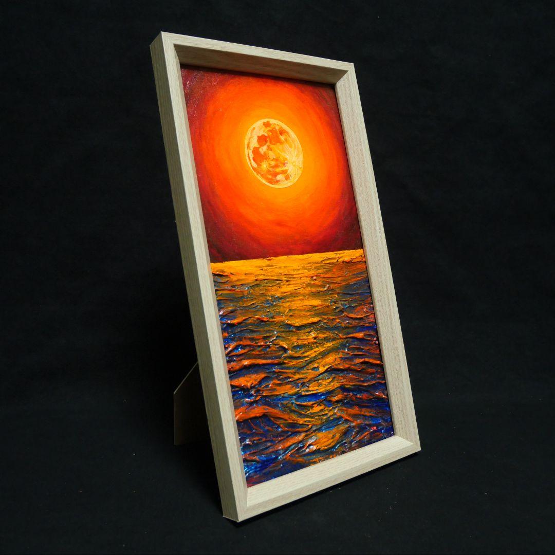 油絵 油彩 油彩画 絵 絵画 長方形ミニ絵画【オレンジ色の満月】