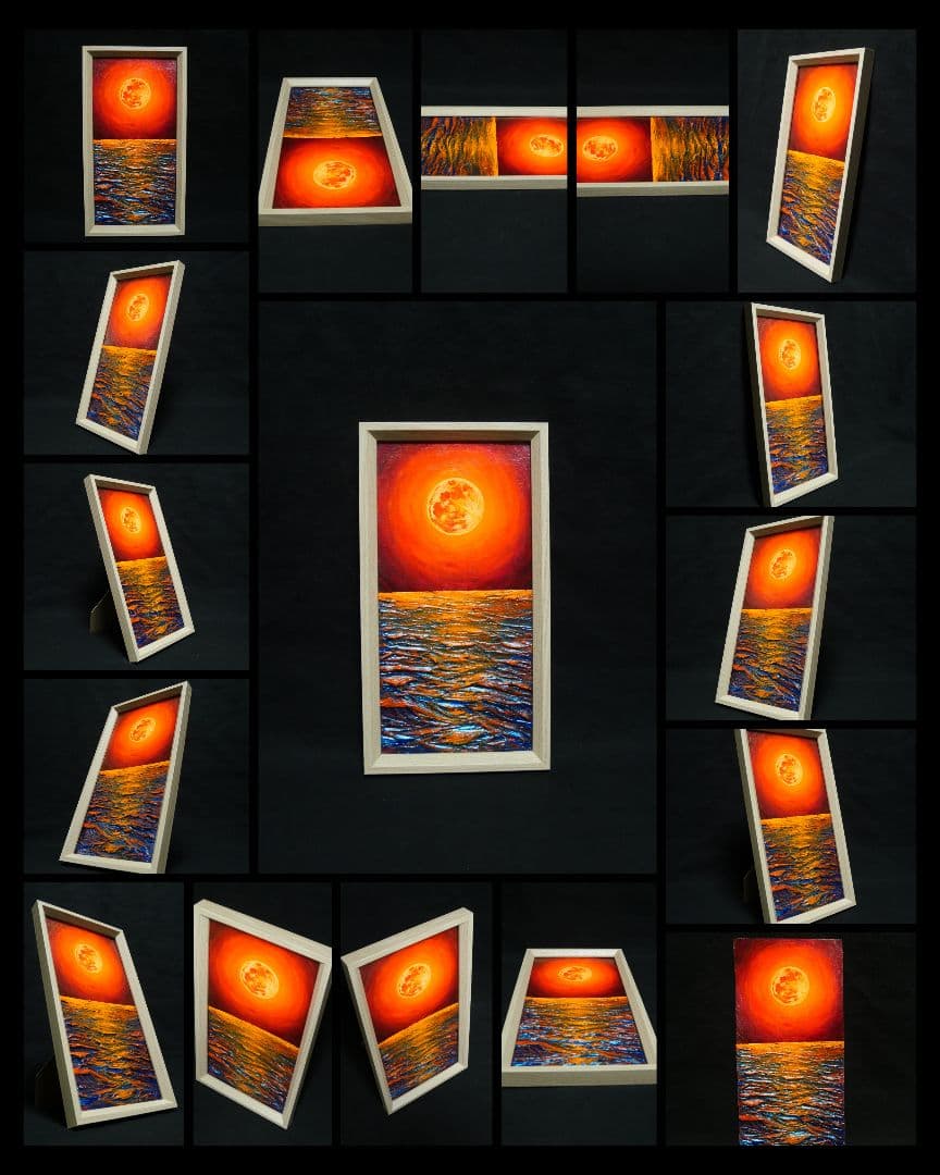 油絵 油彩 油彩画 絵 絵画 長方形ミニ絵画【オレンジ色の満月】