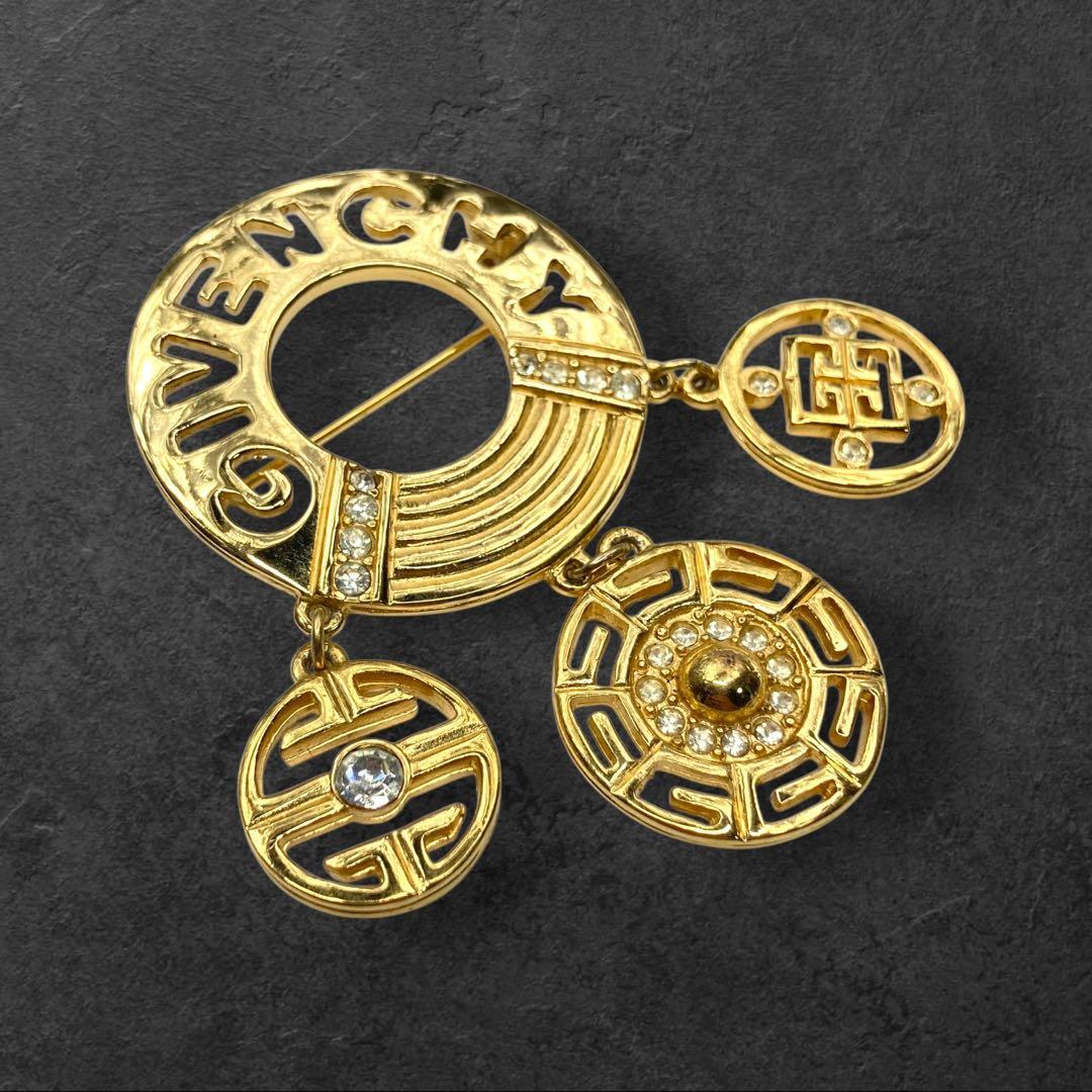 vintage GIVENCHY ロゴ×3チャーム ブローチ ゴールド 206