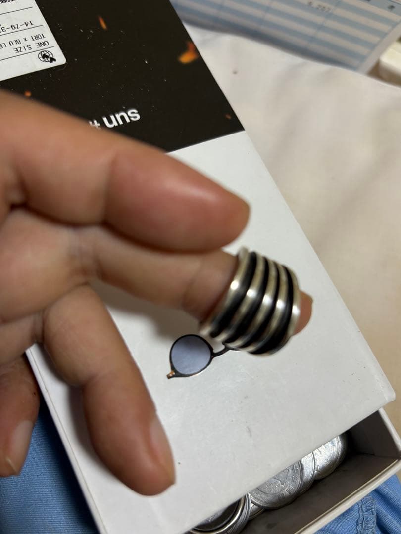 最終値下げTOM HAWK 4ラインシルバーリング　NAVAJOナバホ族　14号